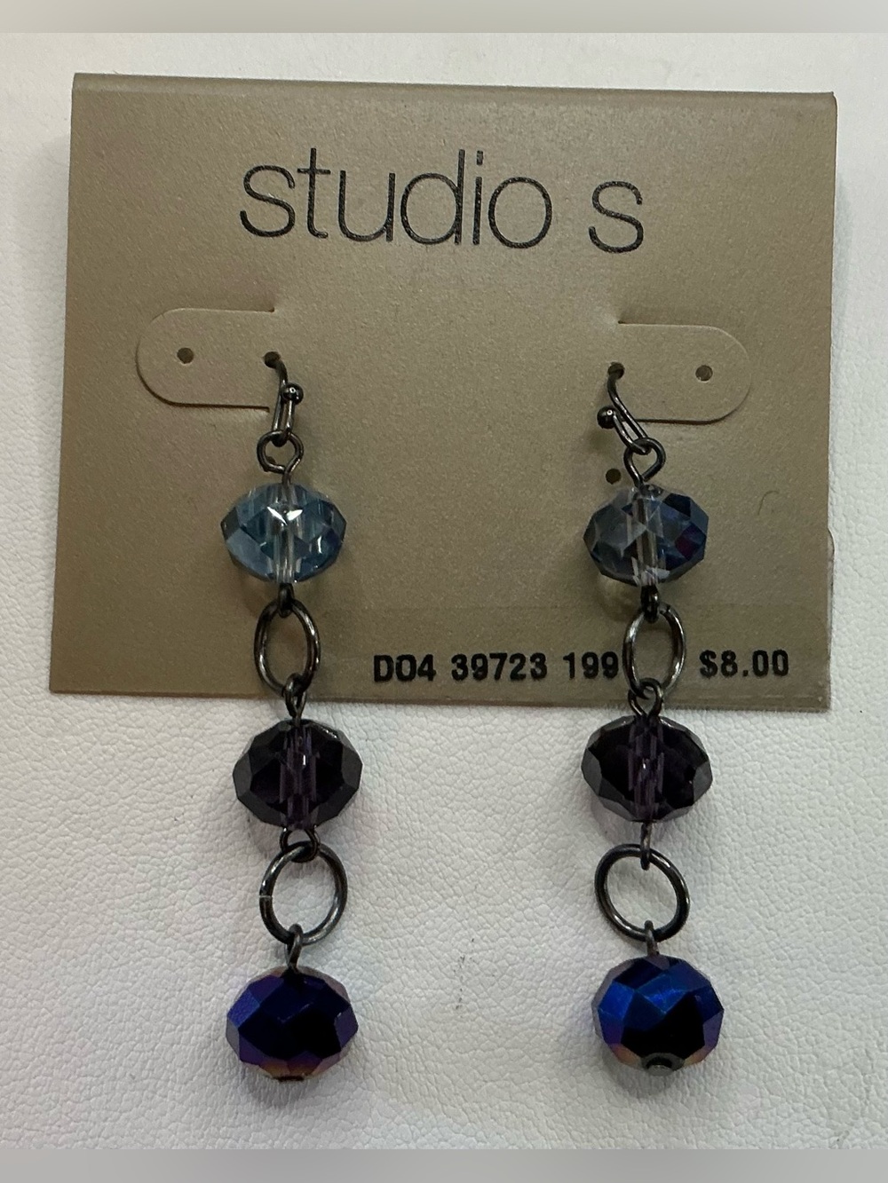 STUDIO S BLUE AND PURPLE FACETED BEAD DANGLE DROP PIERCED EARRINGS